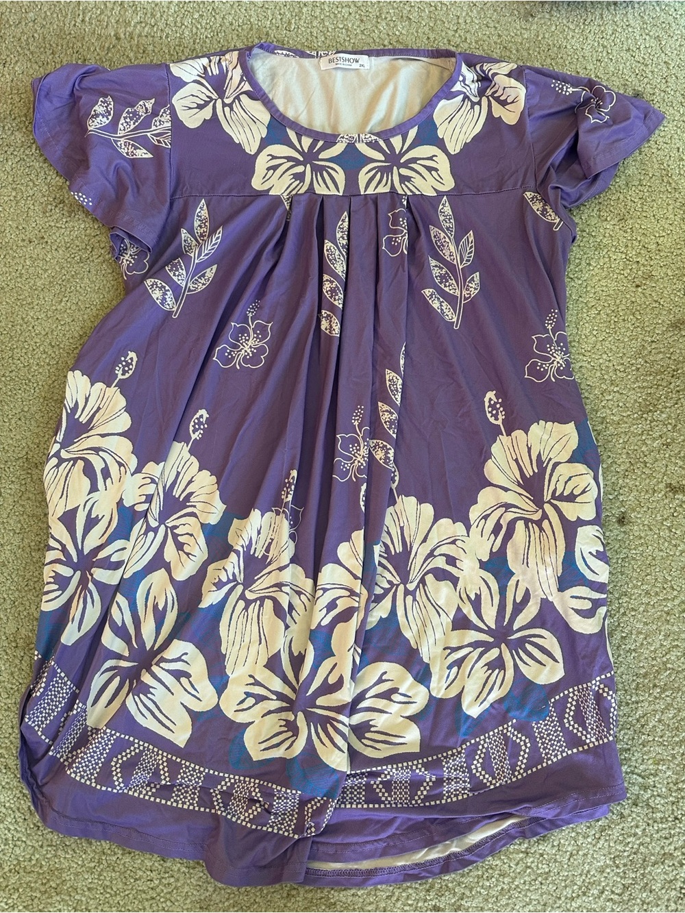 Purple Floral Flutter-Sleeve Women's Top -